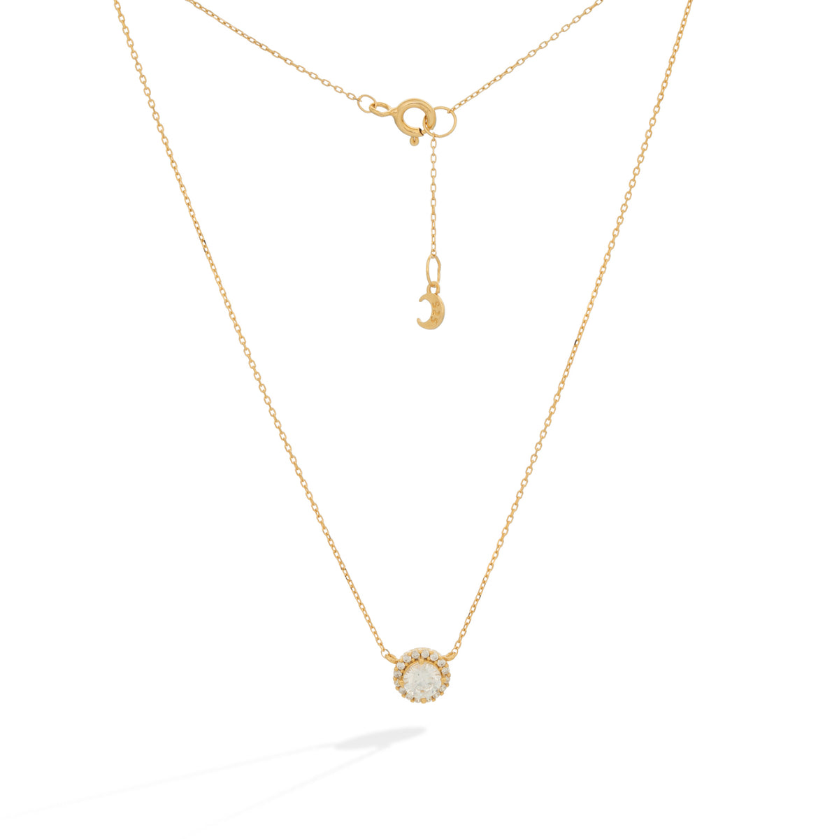 Gold Halo Pendant Lomière Necklace with Cubic Zirconia