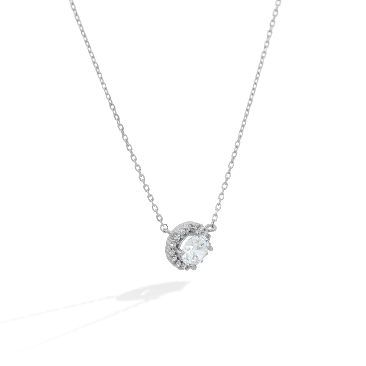 Silver Halo Pendant Lomière Necklace with Cubic Zirconia