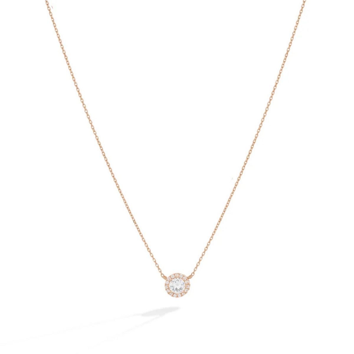 Gold Halo Pendant Lomière Necklace with Cubic Zirconia