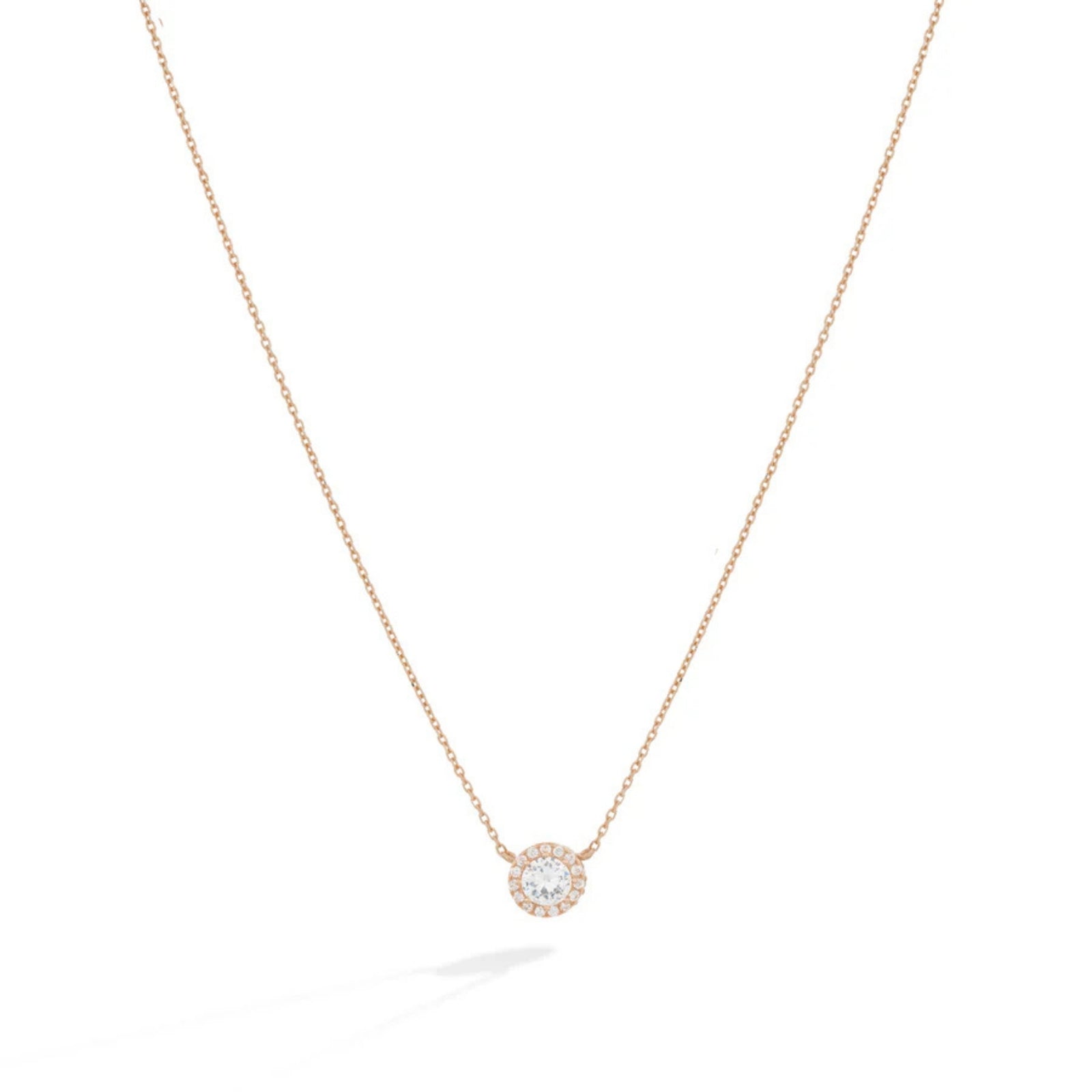 Gold Halo Pendant Lomière Necklace with Cubic Zirconia