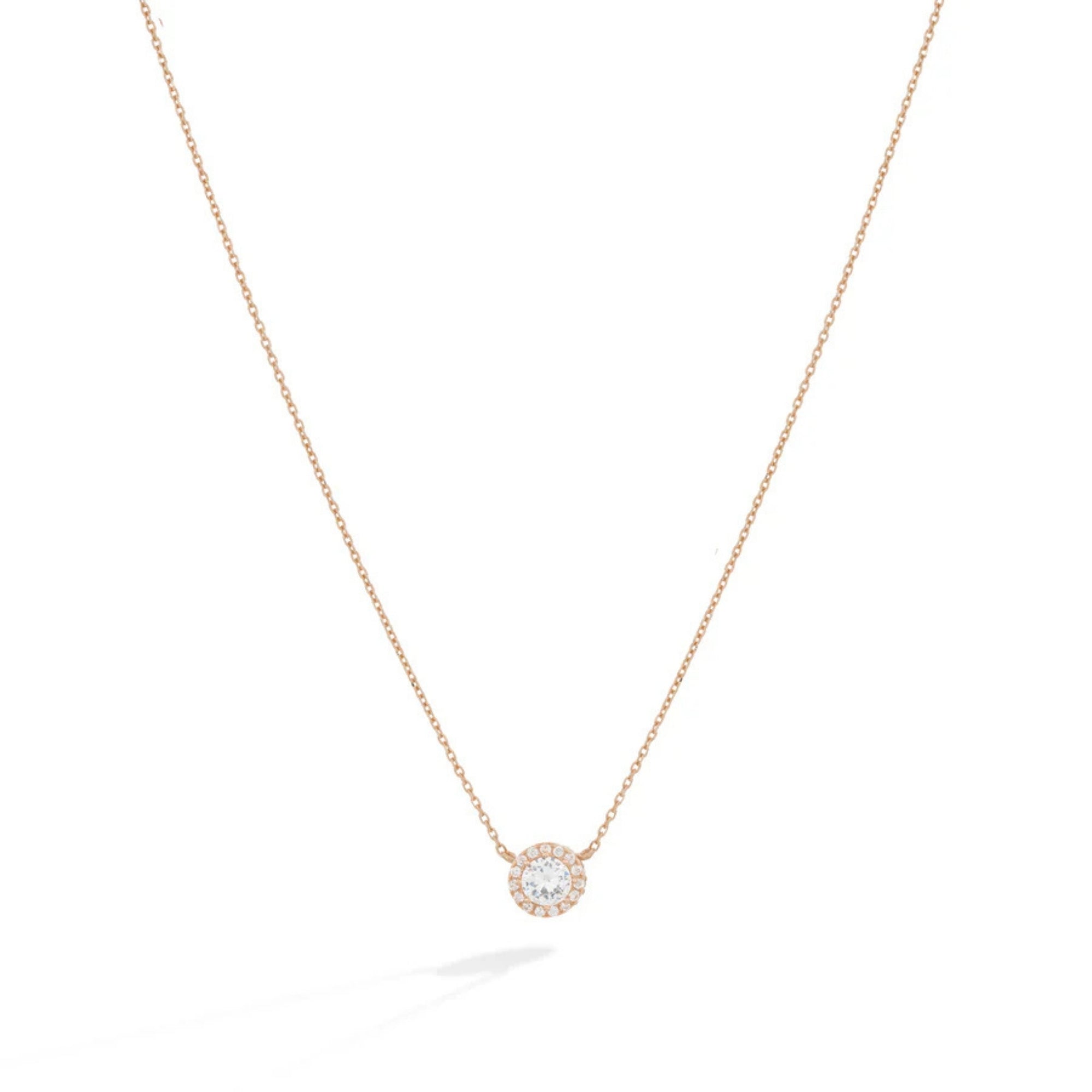 Gold Halo Pendant Lomière Necklace with Cubic Zirconia