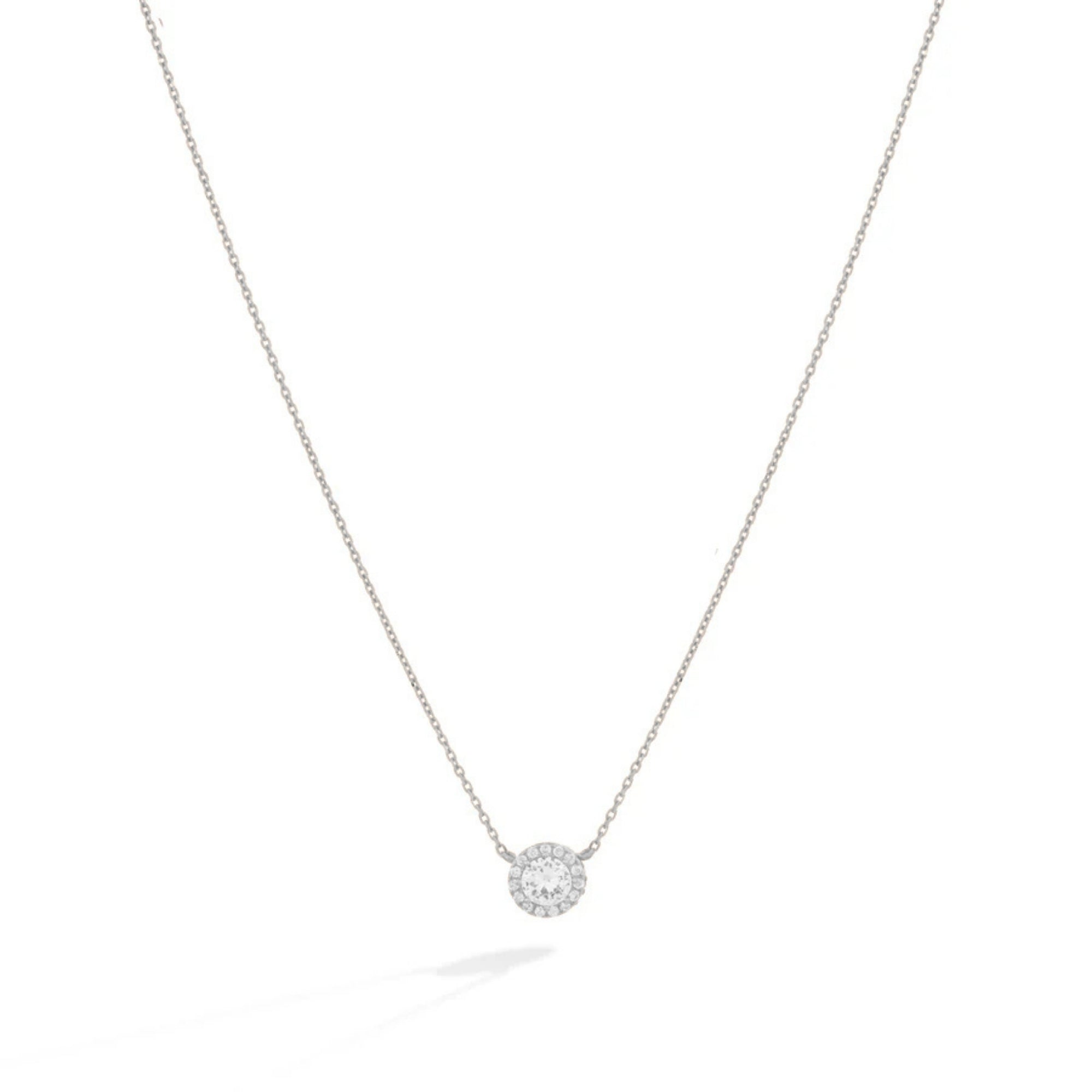 Silver Halo Pendant Lomière Necklace with Cubic Zirconia