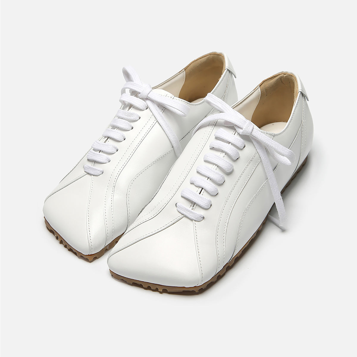 White Leather Minimalist Lace-Up Sneakers