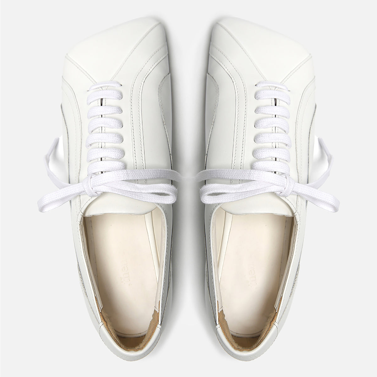 White Leather Minimalist Lace-Up Sneakers