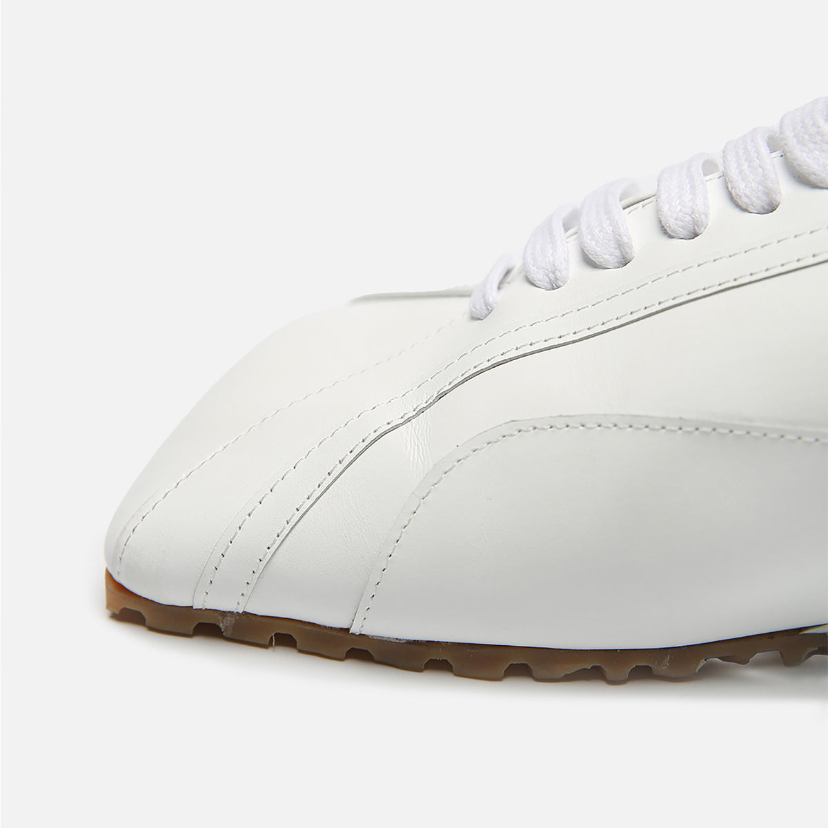White Leather Minimalist Lace-Up Sneakers