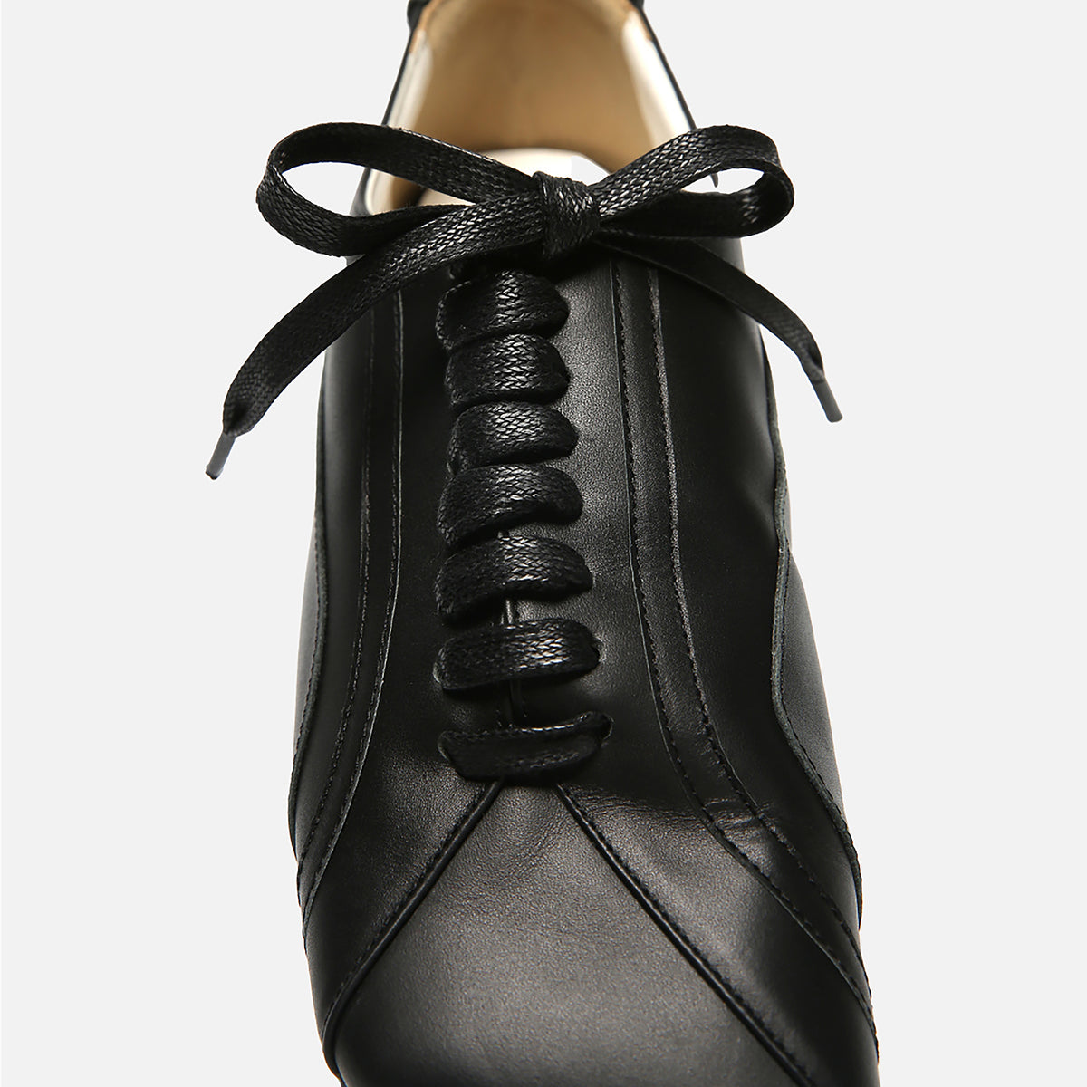Black Matte Leather Diagonal Design Sneakers