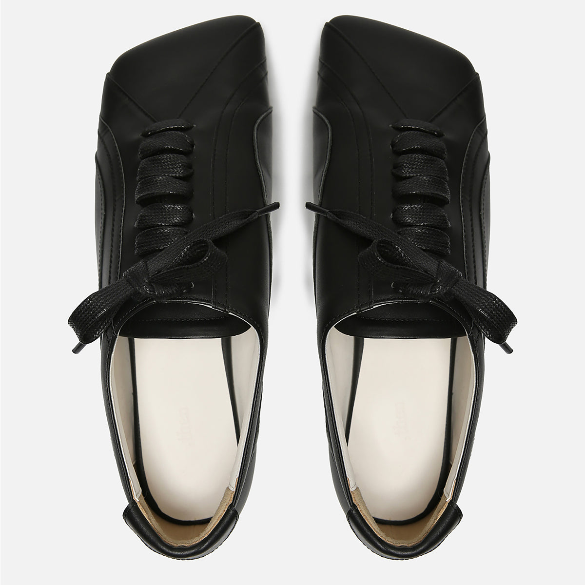 Black Matte Leather Diagonal Design Sneakers