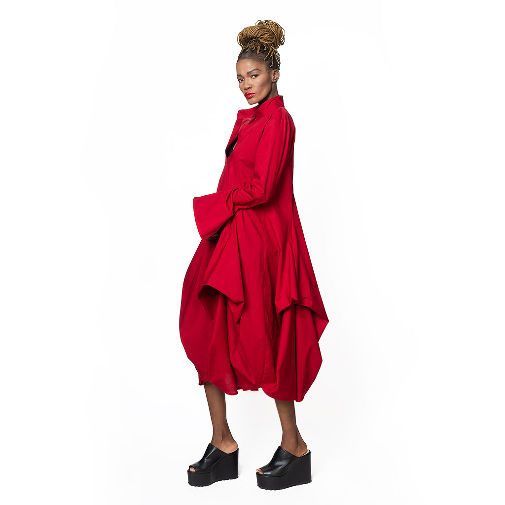 METAMORPHOZA -  Long Red Shirtdress PR Sample | DOORS NYC PR showroom