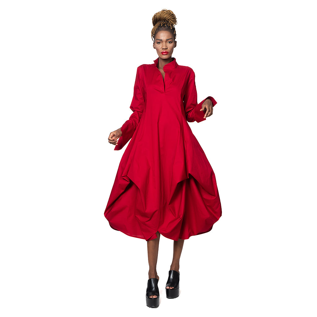 METAMORPHOZA -  Long Red Shirtdress PR Sample | DOORS NYC PR showroom