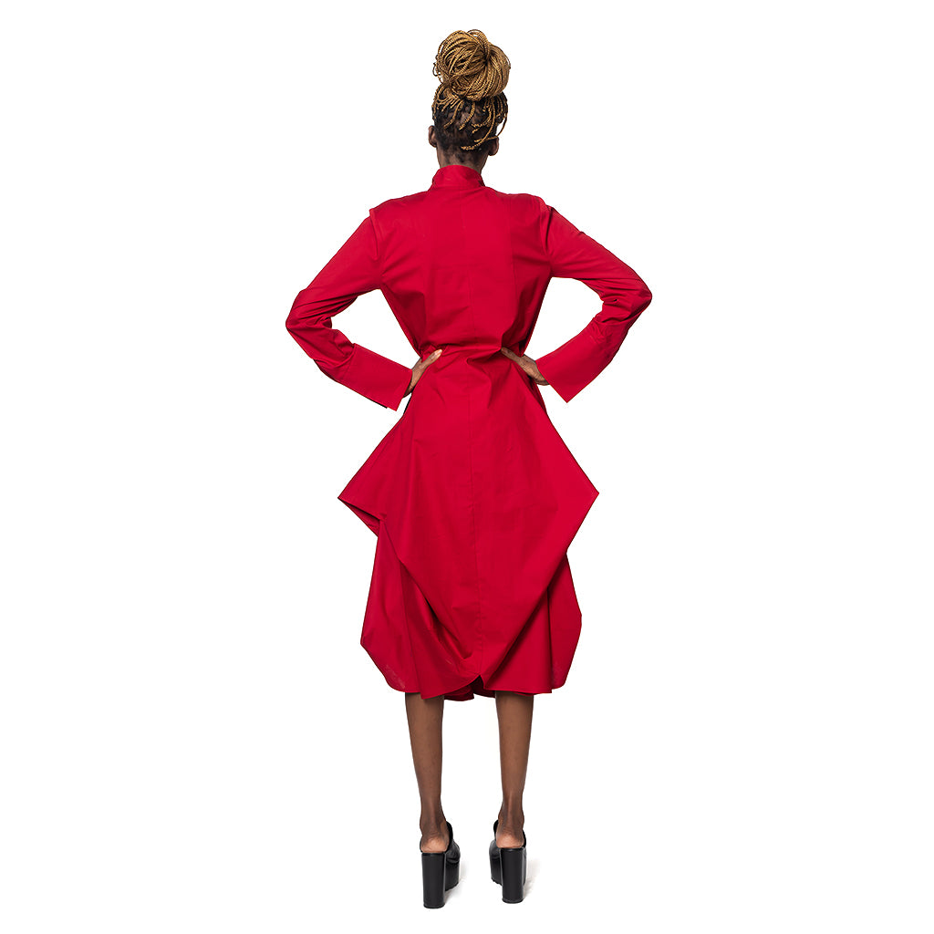 METAMORPHOZA -  Long Red Shirtdress PR Sample | DOORS NYC PR showroom