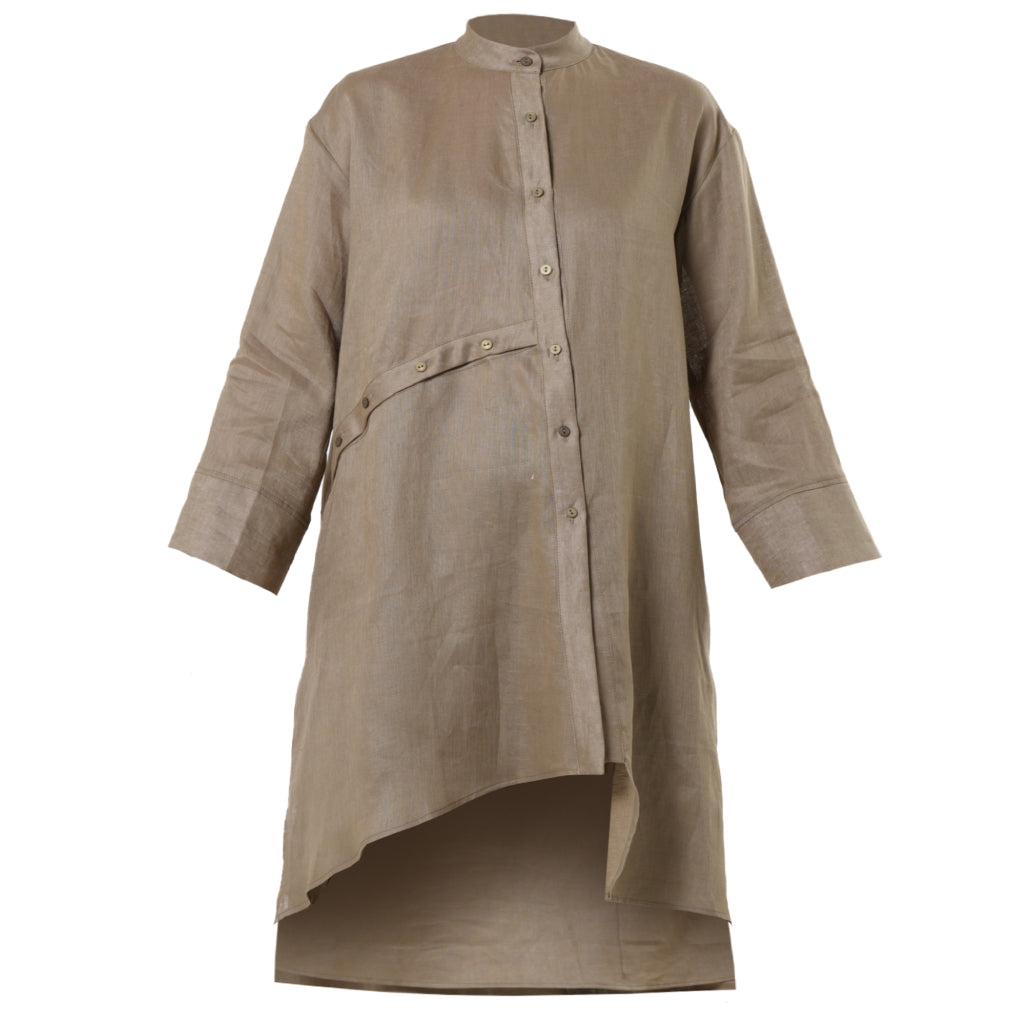 METAMORPHOZA - Long Linen Shirt in Khaki , buy at DOORS NYC