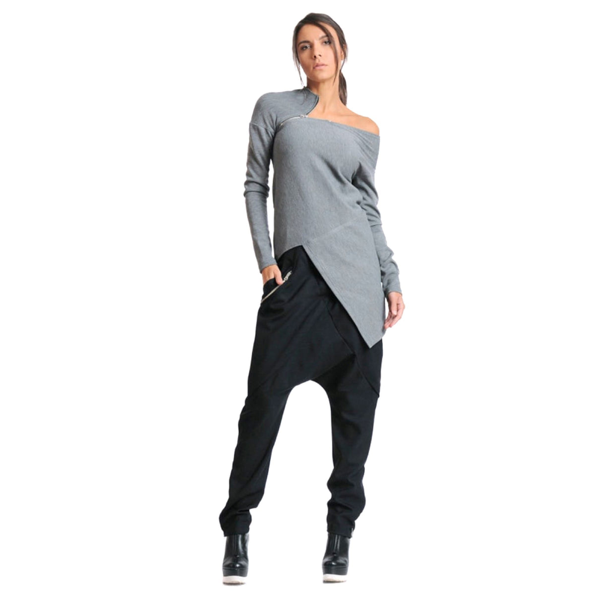 METAMORPHOZA - Longsleeve Asymmetrical Top | Gray, buy at DOORS NYC