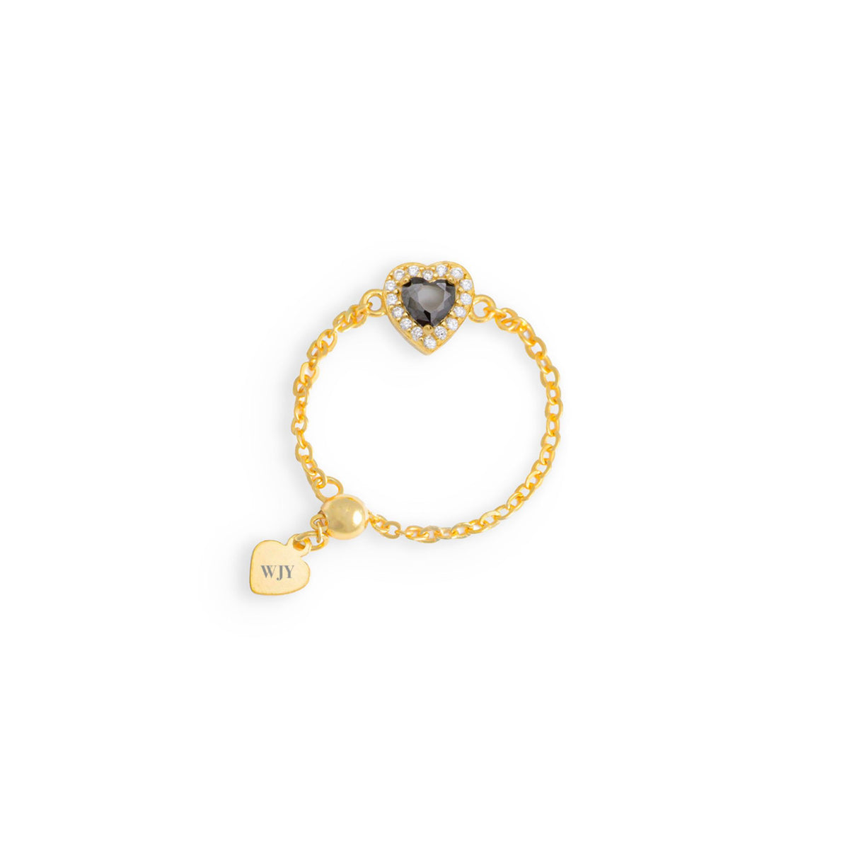 WJY STUDIO - Obsidian Heart Birthstone Gold Zipper Ring, buy at DOORS NYC