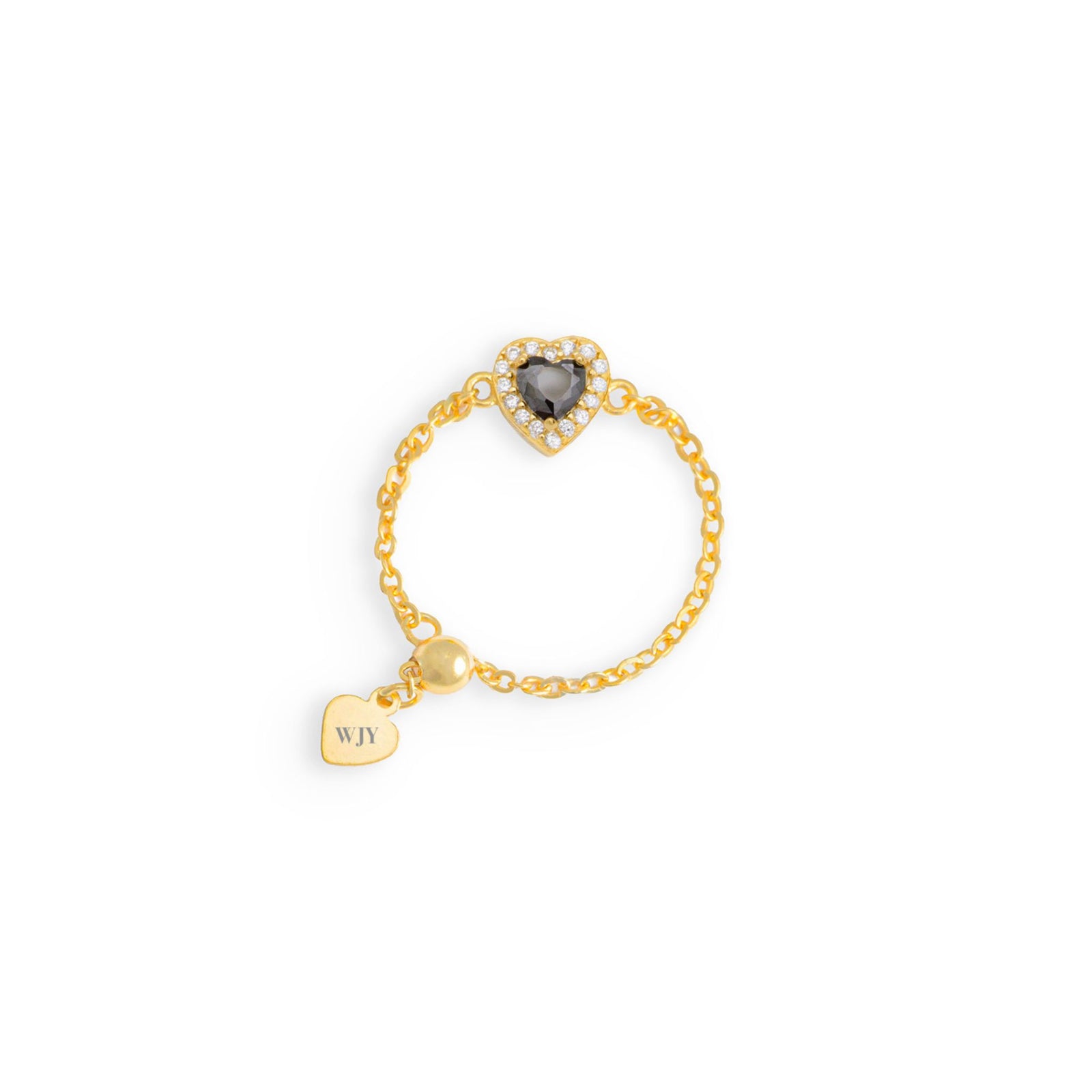 WJY STUDIO - Obsidian Heart Birthstone Gold Zipper Ring, buy at DOORS NYC