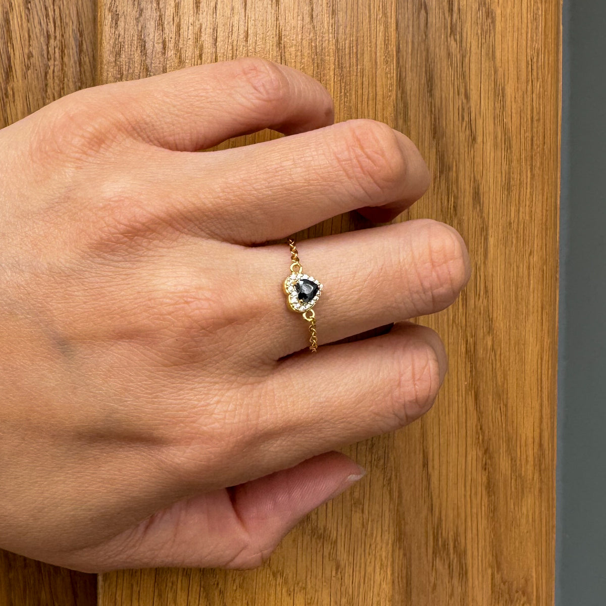 WJY STUDIO - Obsidian Heart Birthstone Gold Zipper Ring, buy at DOORS NYC