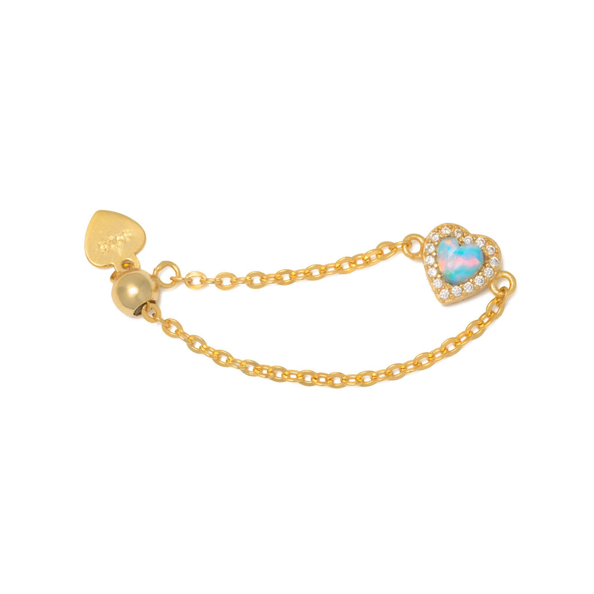 WJY STUDIO - Blue Opal Heart Birthstone Gold Zipper Ring, buy at DOORS NYC