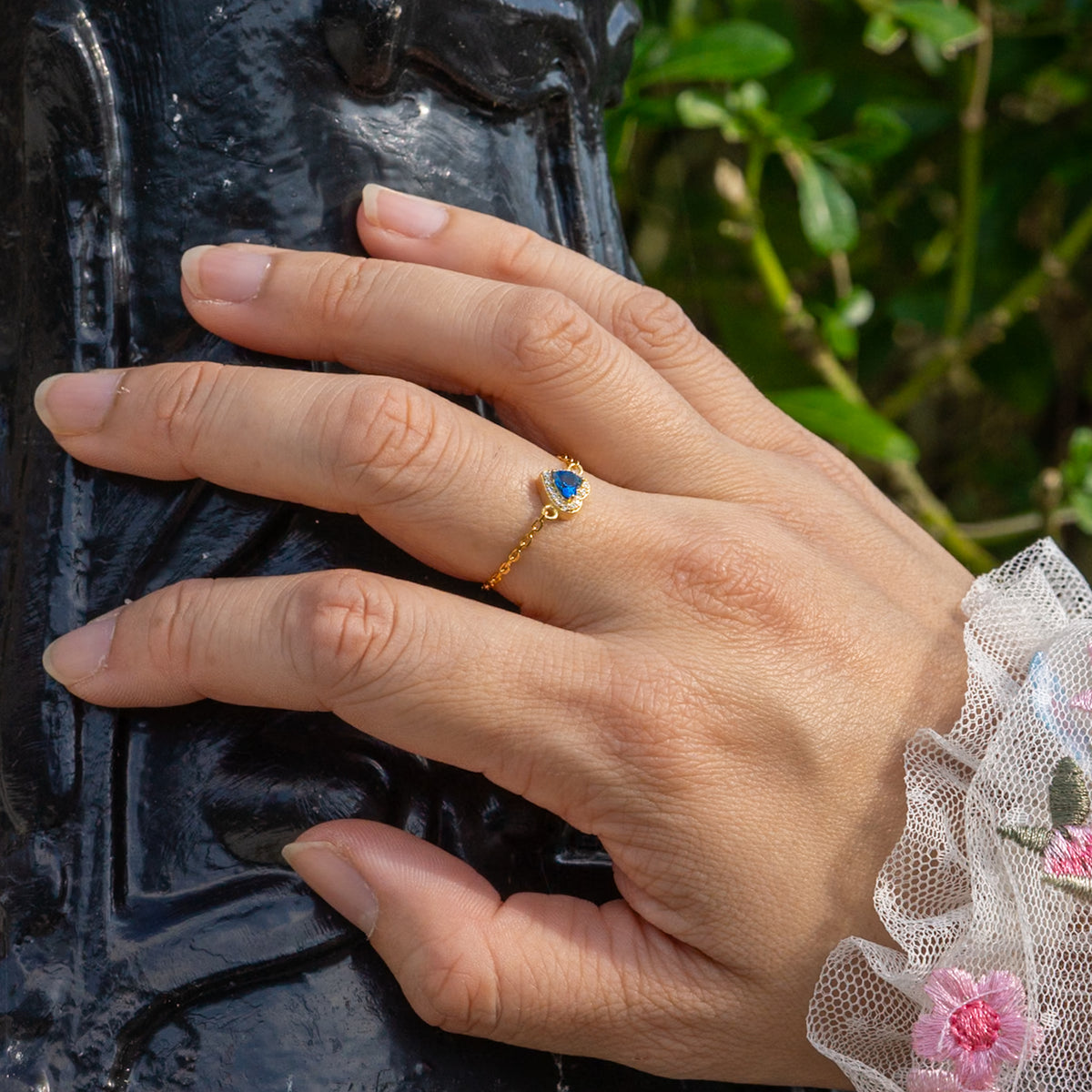 WJY STUDIO - Sapphire Heart Birthstone Gold Zipper Ring, buy at DOORS NYC