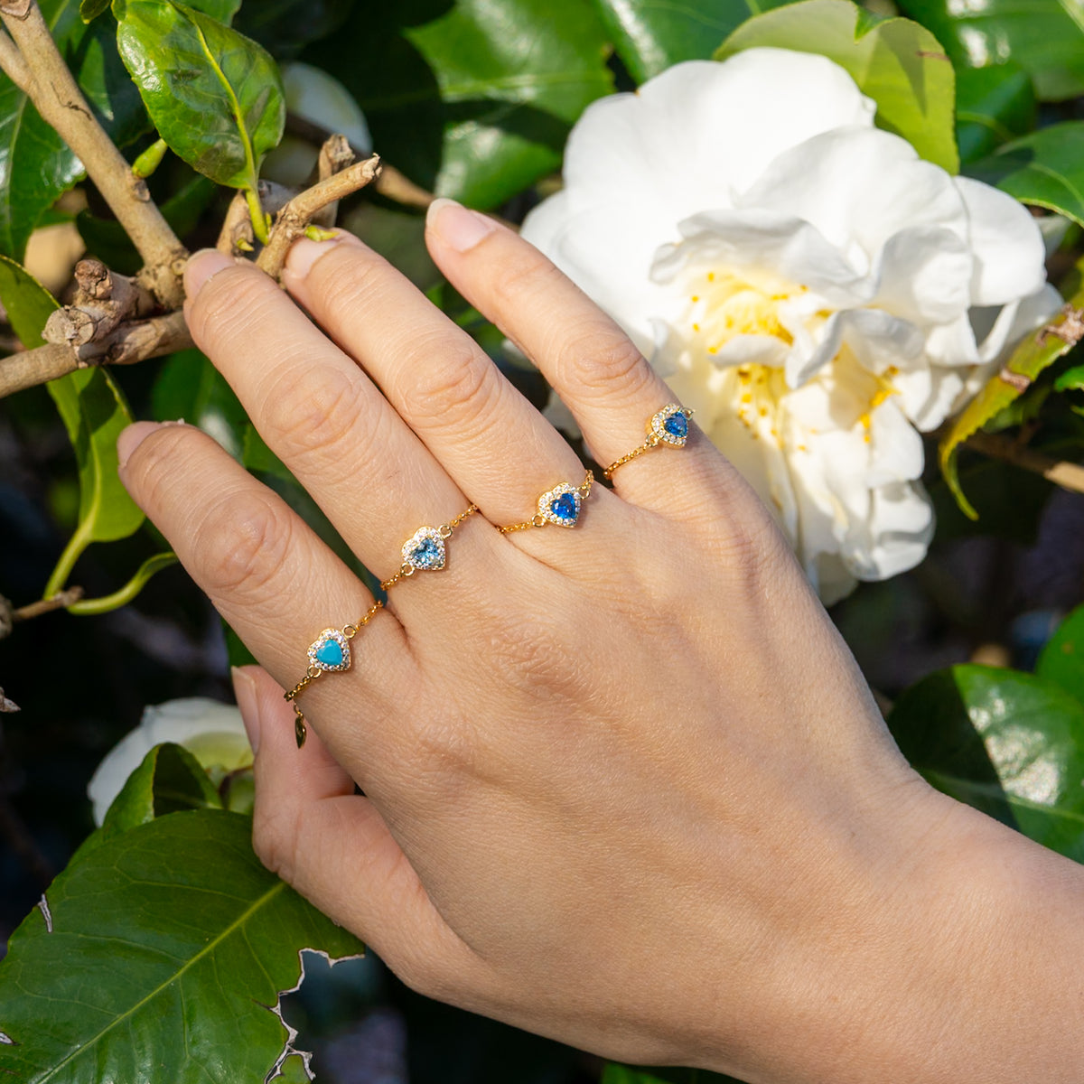 WJY STUDIO - Sapphire Heart Birthstone Gold Zipper Ring, buy at DOORS NYC