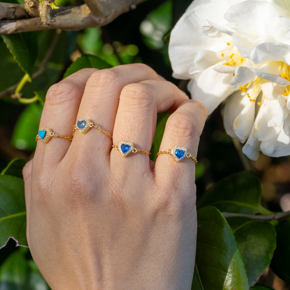 WJY STUDIO - Sapphire Heart Birthstone Gold Zipper Ring, buy at DOORS NYC