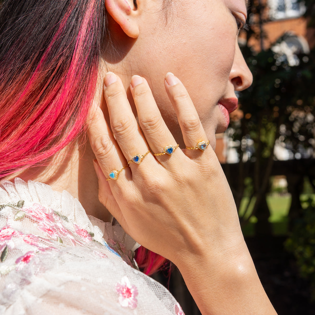 WJY STUDIO - Sapphire Heart Birthstone Gold Zipper Ring, buy at DOORS NYC