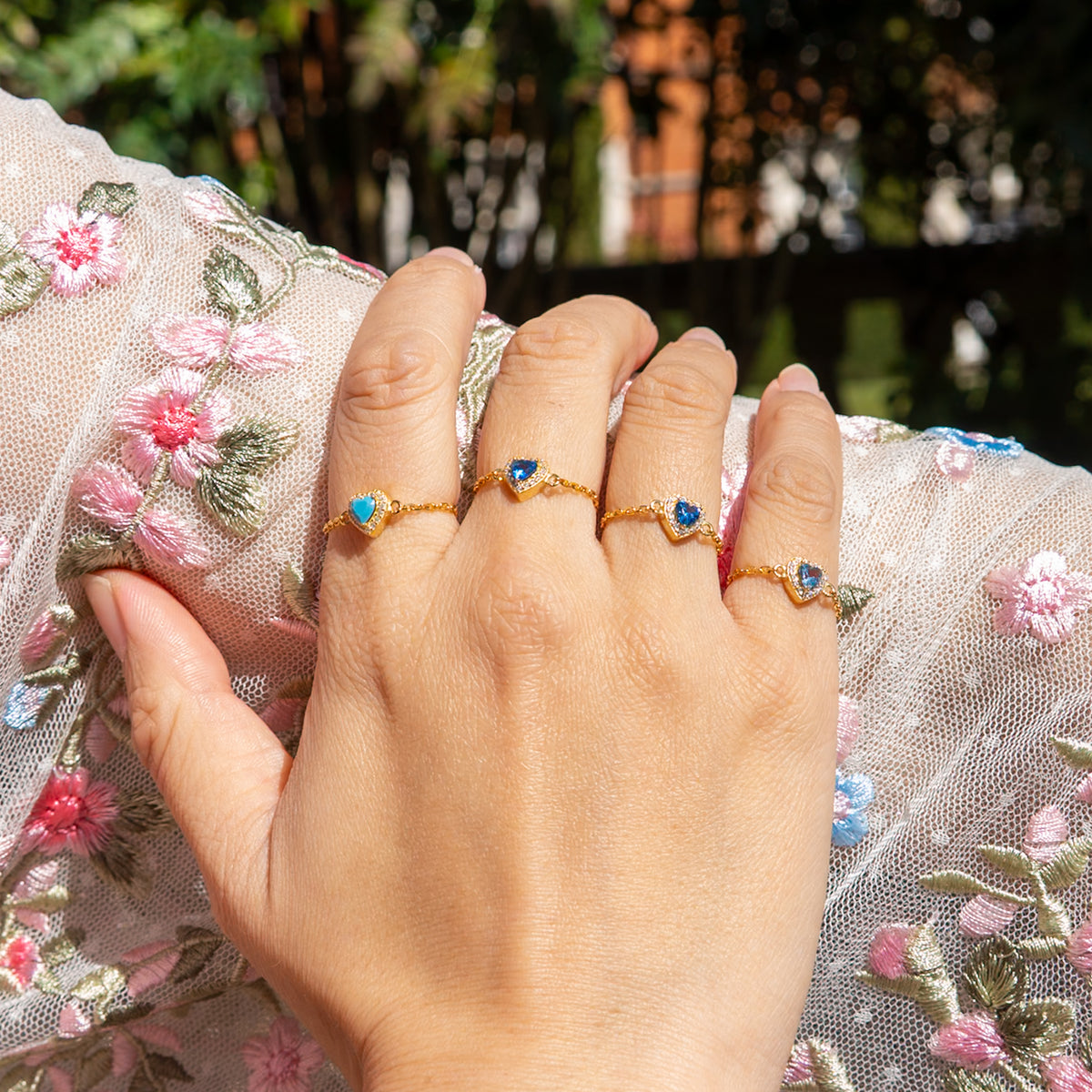 WJY STUDIO - Sapphire Heart Birthstone Gold Zipper Ring, buy at DOORS NYC