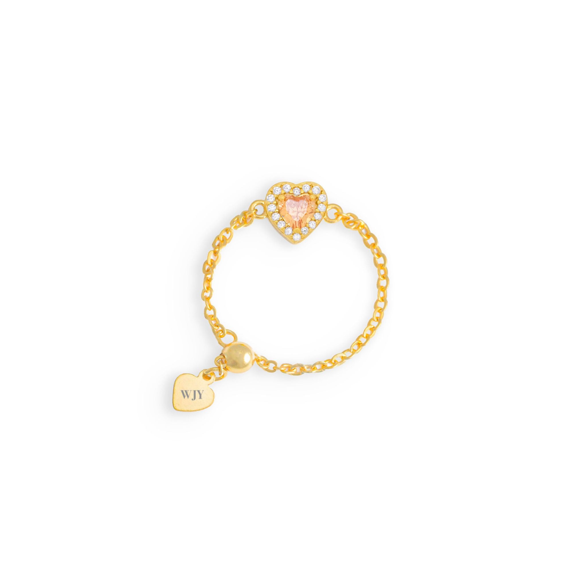 WJY STUDIO - Champagne Heart Birthstone Gold Zipper Ring, buy at DOORS NYC