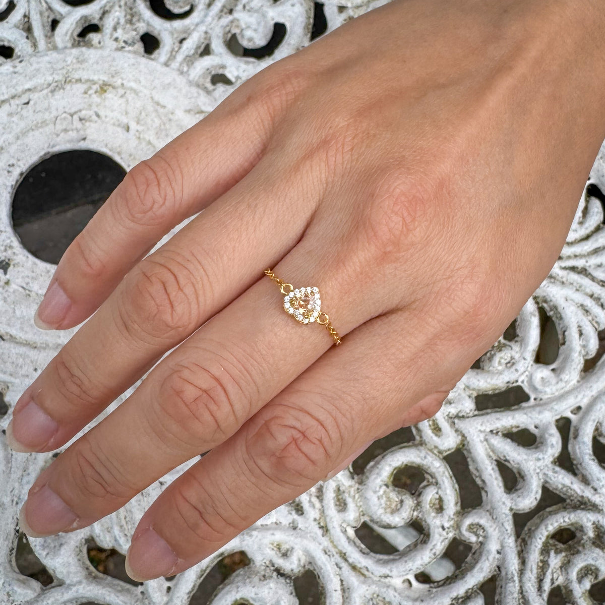 WJY STUDIO - Champagne Heart Birthstone Gold Zipper Ring, buy at DOORS NYC