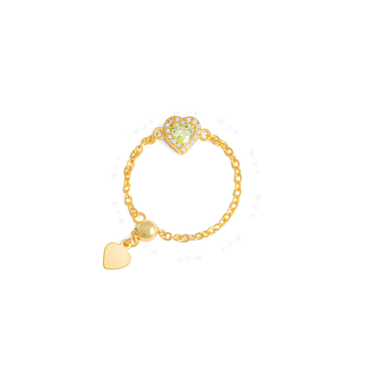 WJY STUDIO - Peridot Heart Birthstone Gold Zipper Ring, buy at DOORS NYC