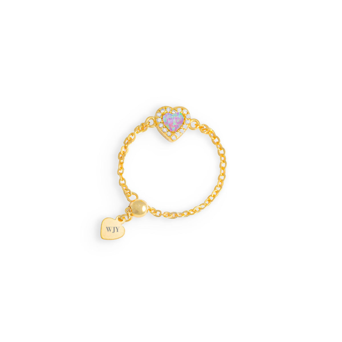 WJY STUDIO - Pink Opal Heart Birthstone Gold Zipper Ring, buy at DOORS NYC