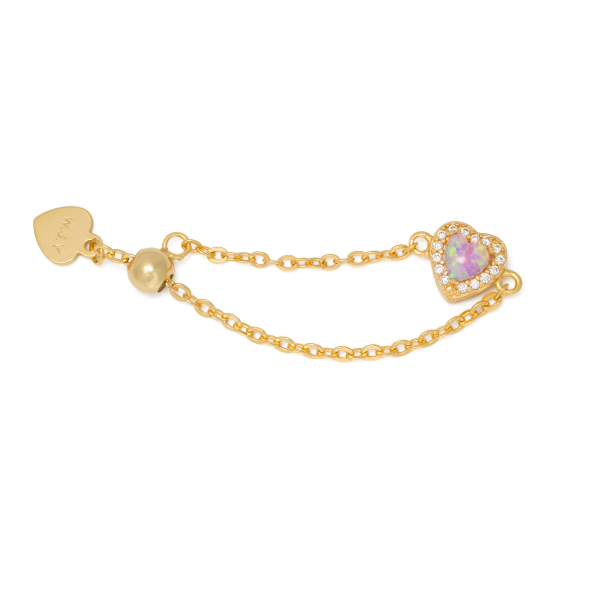 WJY STUDIO - Pink Opal Heart Birthstone Gold Zipper Ring, buy at DOORS NYC