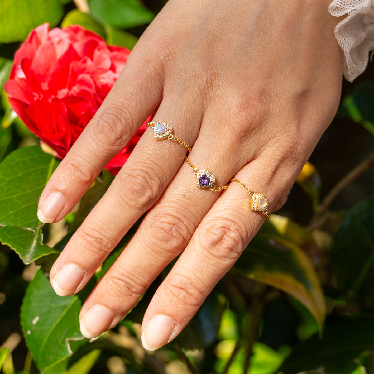 WJY STUDIO - Amethyst Heart Birthstone Gold Zipper Ring, buy at DOORS NYC