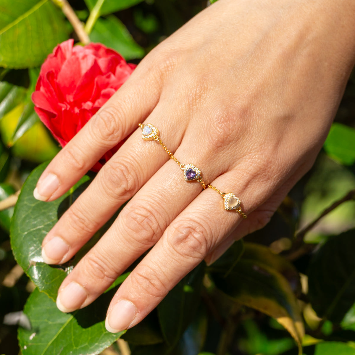 WJY STUDIO - Amethyst Heart Birthstone Gold Zipper Ring, buy at DOORS NYC