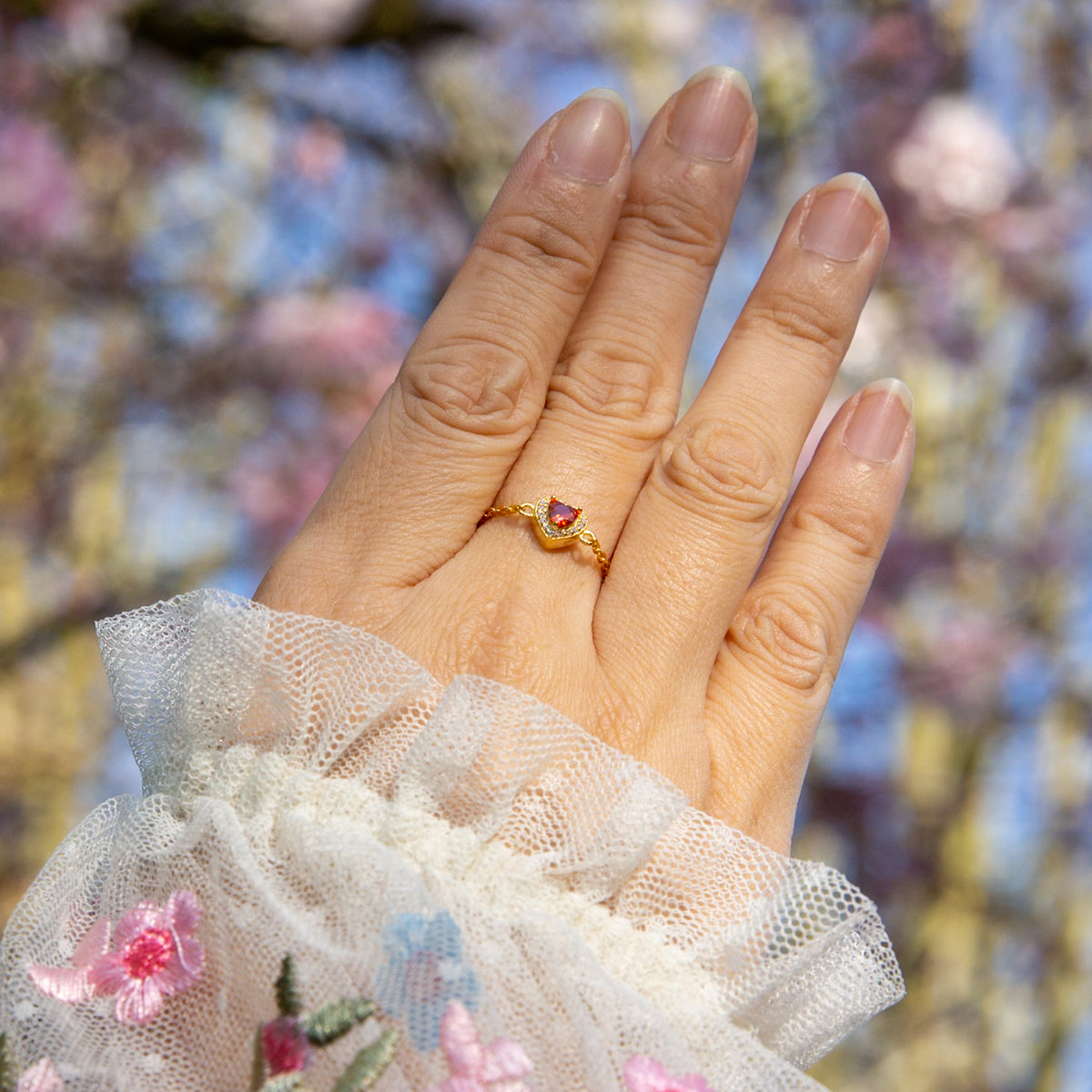 WJY STUDIO - Ruby Heart Birthstone Gold Zipper Ring, buy at DOORS NYC