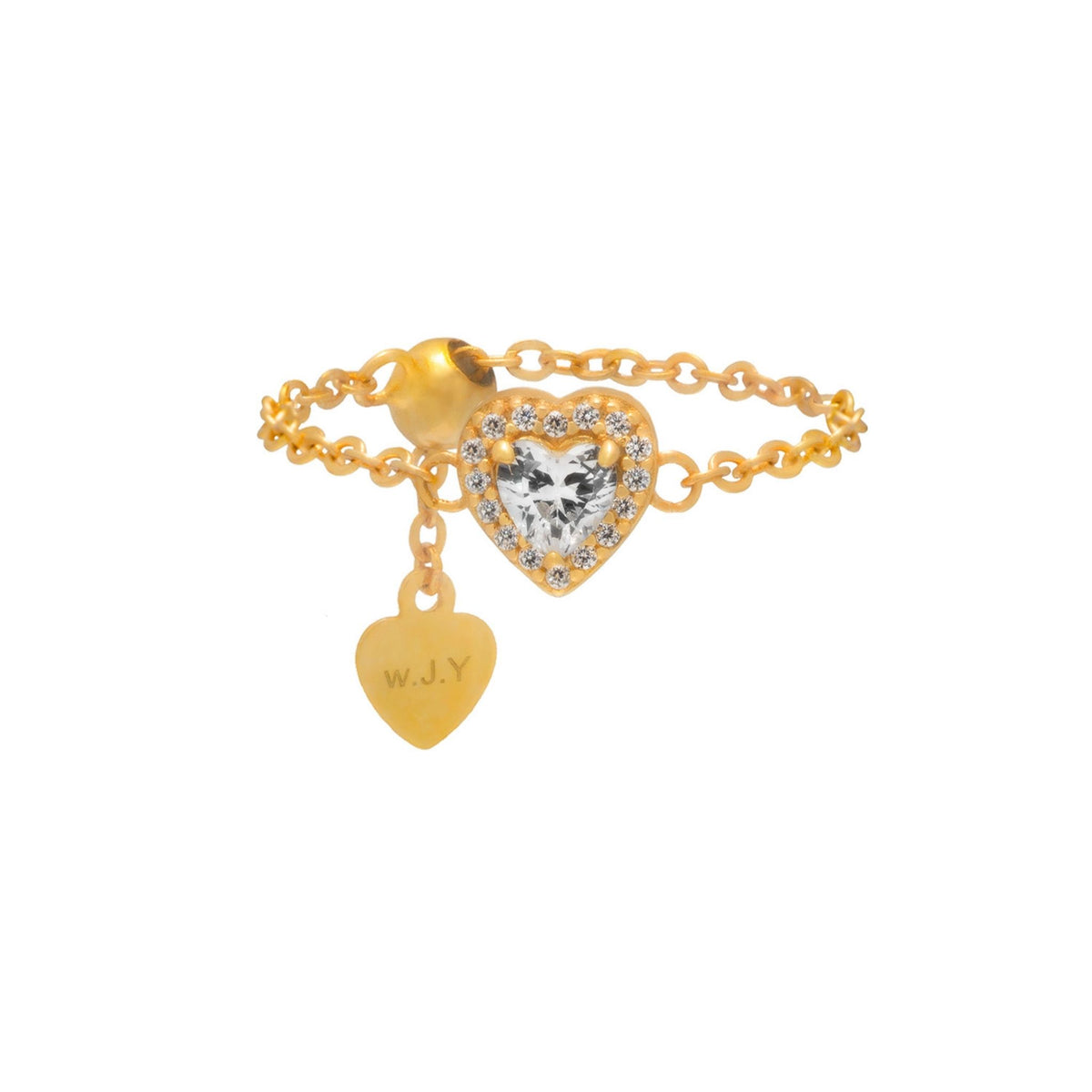 WJY STUDIO - White Diamond Heart Birthstone Gold Zipper Ring, buy at DOORS NYC