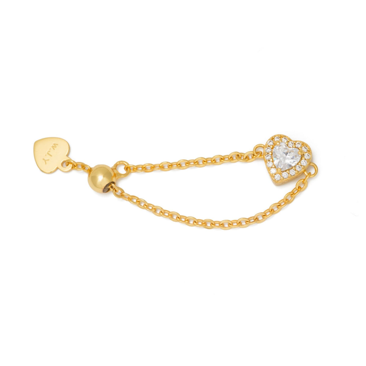 WJY STUDIO - White Diamond Heart Birthstone Gold Zipper Ring, buy at DOORS NYC