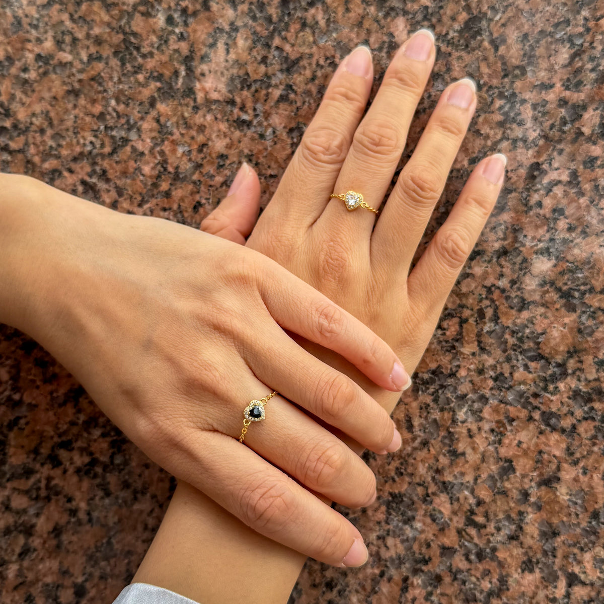 WJY STUDIO - White Diamond Heart Birthstone Gold Zipper Ring, buy at DOORS NYC