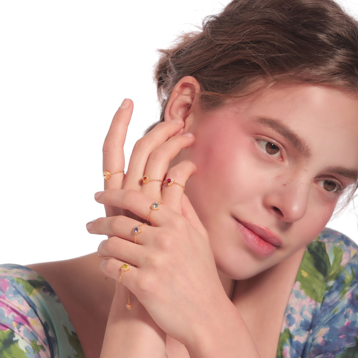 WJY STUDIO - White Diamond Heart Birthstone Gold Zipper Ring, buy at DOORS NYC