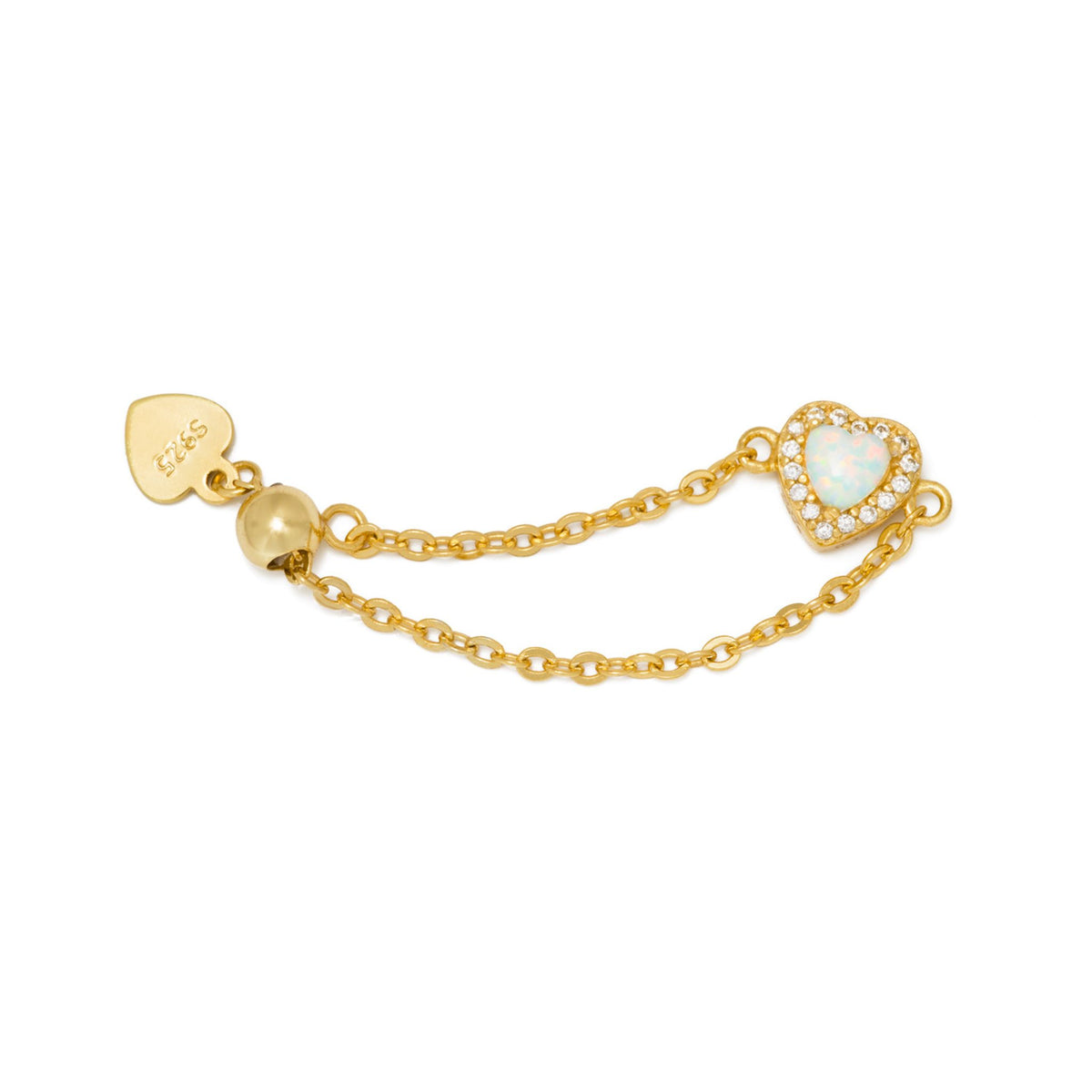 WJY STUDIO - White Opal Heart Birthstone Gold Zipper Ring, buy at DOORS NYC