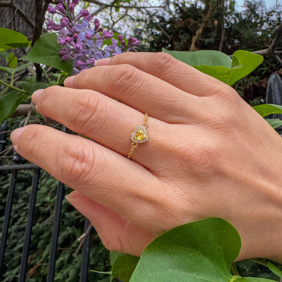 WJY STUDIO - Yellow Heart Birthstone Gold Zipper Ring, buy at DOORS NYC