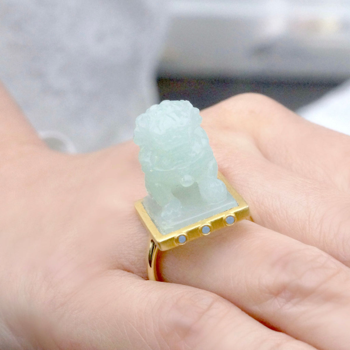 WJY STUDIO - Lion Guardianship Adjustable Jade Ring, buy at DOORS NYC