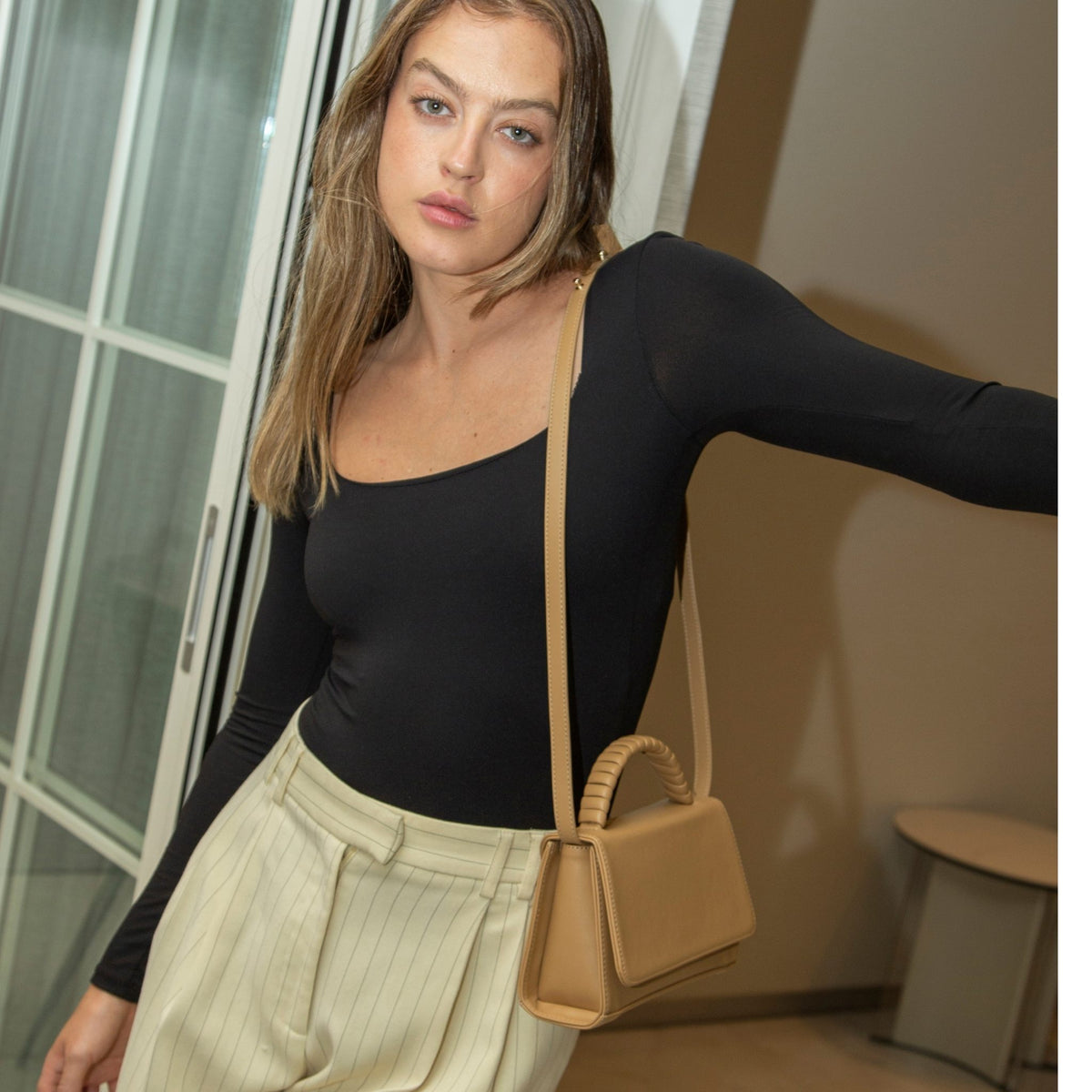 MVLUCKY - Soft-Mango Vegan Leather Paris Clutch With Beaded Handle, buy at DOORS NYC