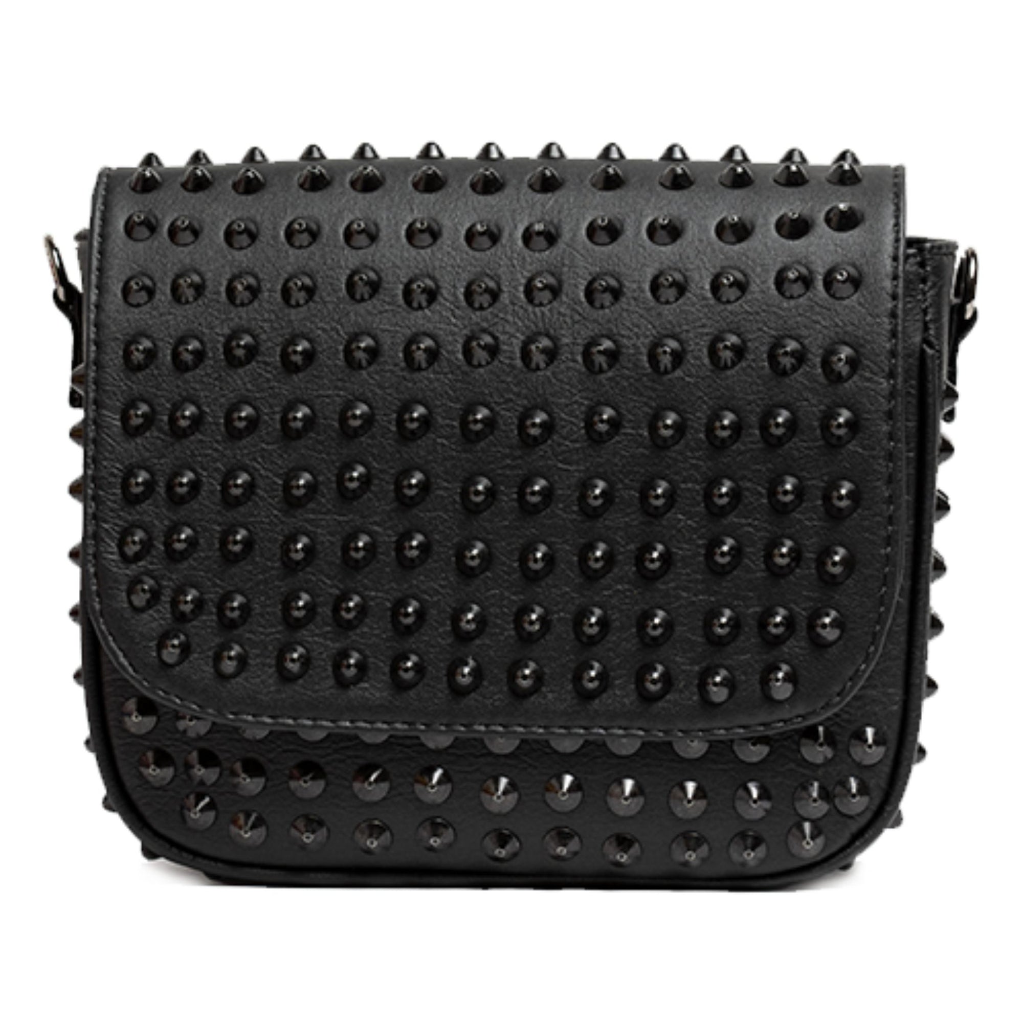 MVLUCKY - Black Studded Vegan Leather Crossbody With Chain Strap, buy at DOORS NYC