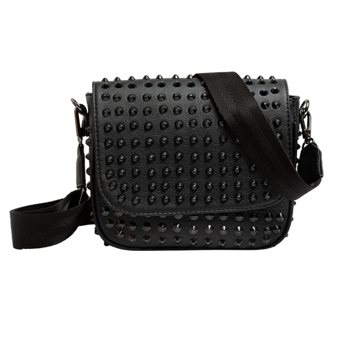 MVLUCKY - Black Studded Vegan Leather Crossbody With Chain Strap, buy at DOORS NYC