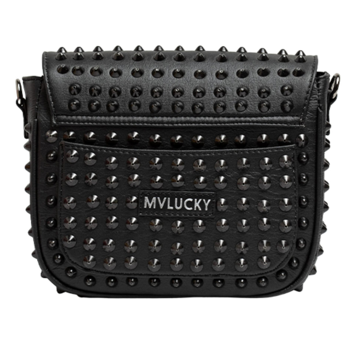 MVLUCKY - Black Studded Vegan Leather Crossbody With Chain Strap, buy at DOORS NYC