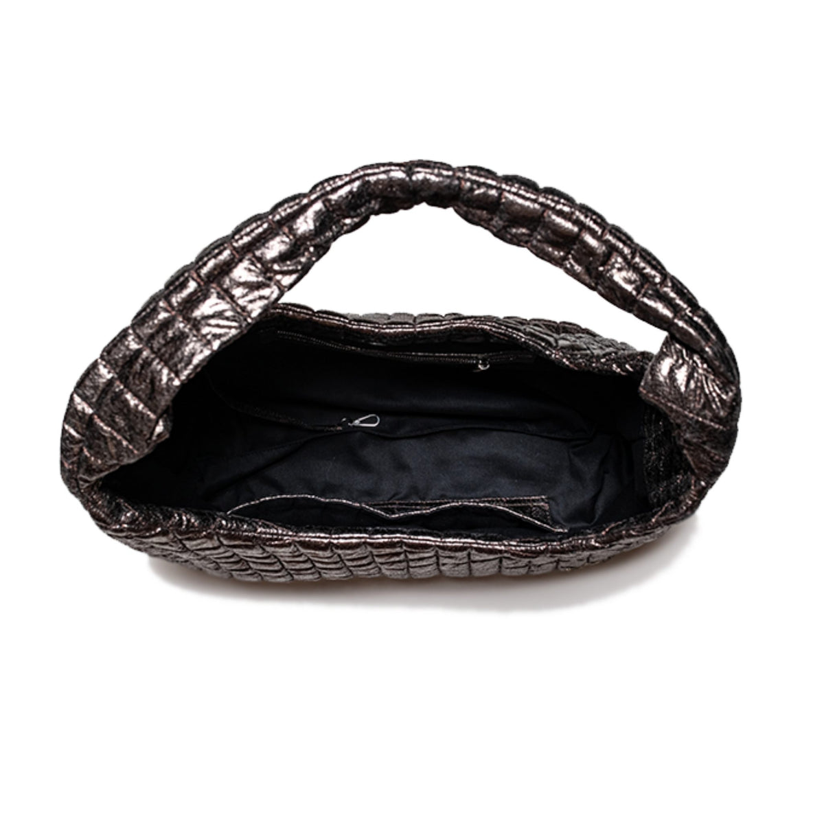MVLUCKY - Metallic Quilted Nylon Shoulder Flow Bag With Magnetic Closure, buy at DOORS NYC