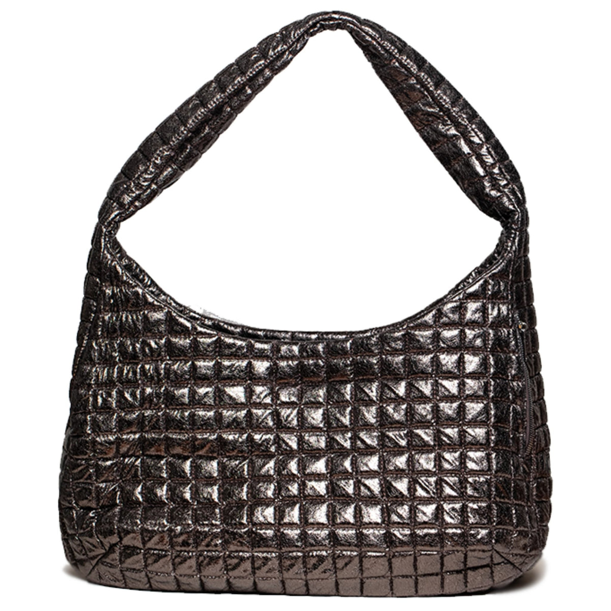 MVLUCKY - Metallic Quilted Nylon Shoulder Flow Bag With Magnetic Closure, buy at DOORS NYC