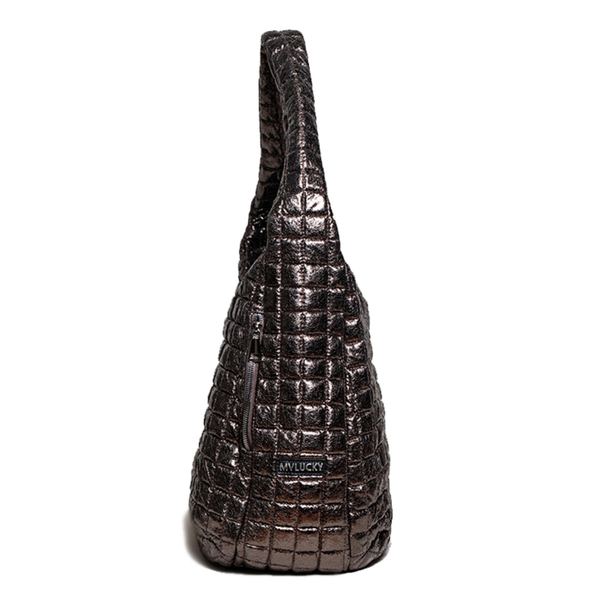 MVLUCKY - Metallic Quilted Nylon Shoulder Flow Bag With Magnetic Closure, buy at DOORS NYC