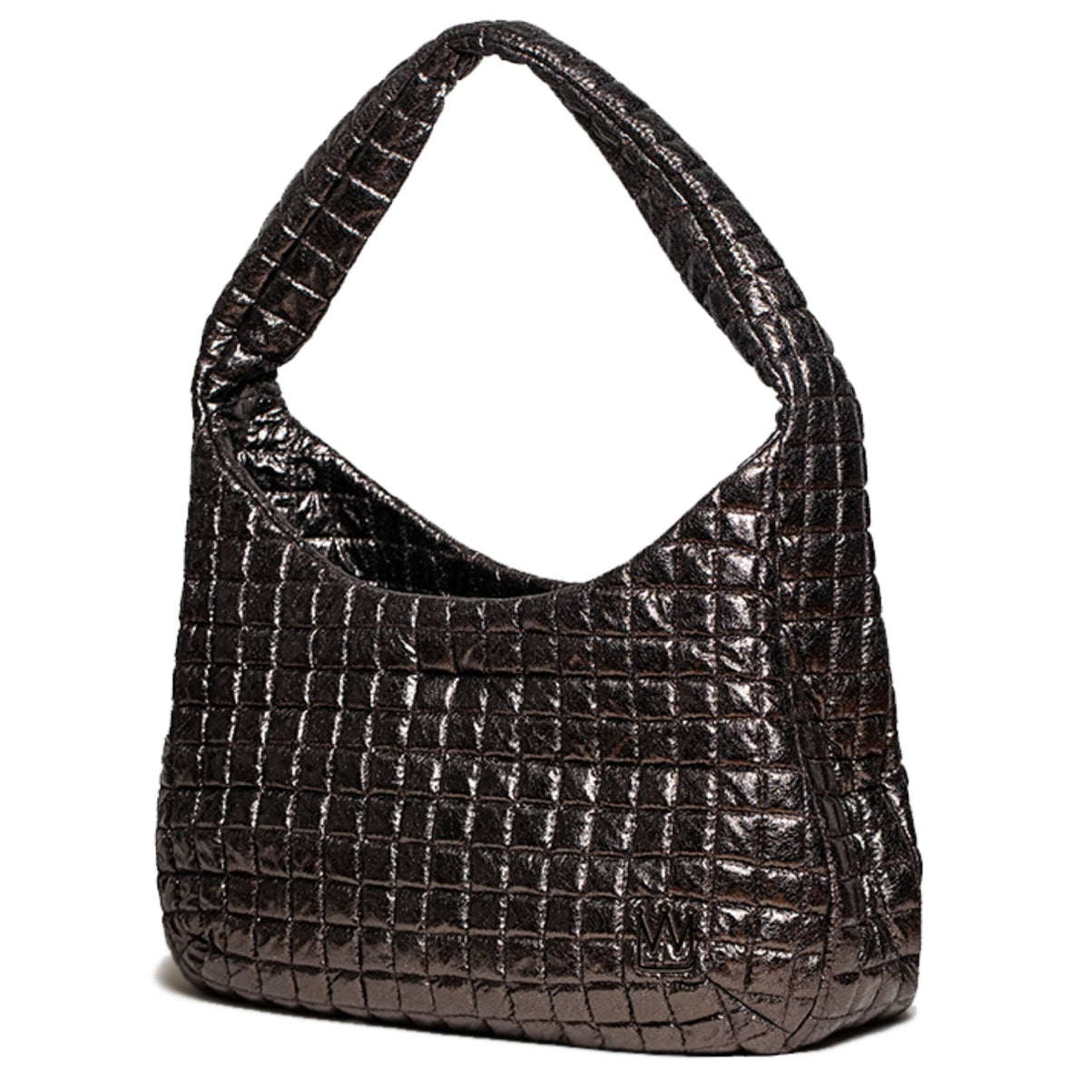 MVLUCKY - Metallic Quilted Nylon Shoulder Flow Bag With Magnetic Closure, buy at DOORS NYC