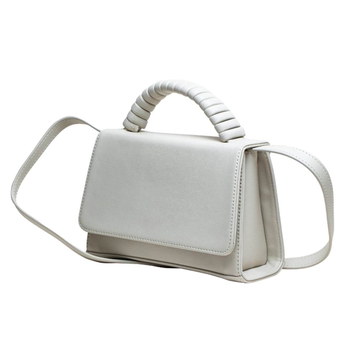 MVLUCKY - MVLUCKY - Oyster-White Vegan Leather Paris Clutch With Beaded Handle, buy at DOORS NYC