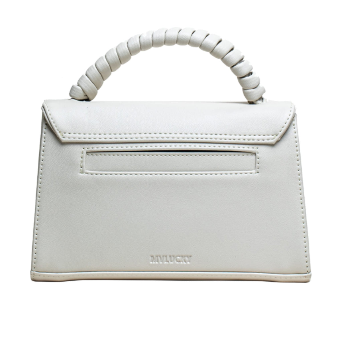 MVLUCKY - MVLUCKY - Oyster-White Vegan Leather Paris Clutch With Beaded Handle, buy at DOORS NYC
